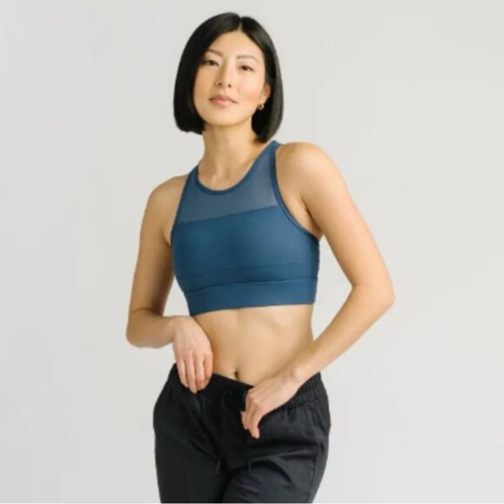 Women’s Zyia Active Blue All Star Sports Bra Halter Mesh One More Rep workout
